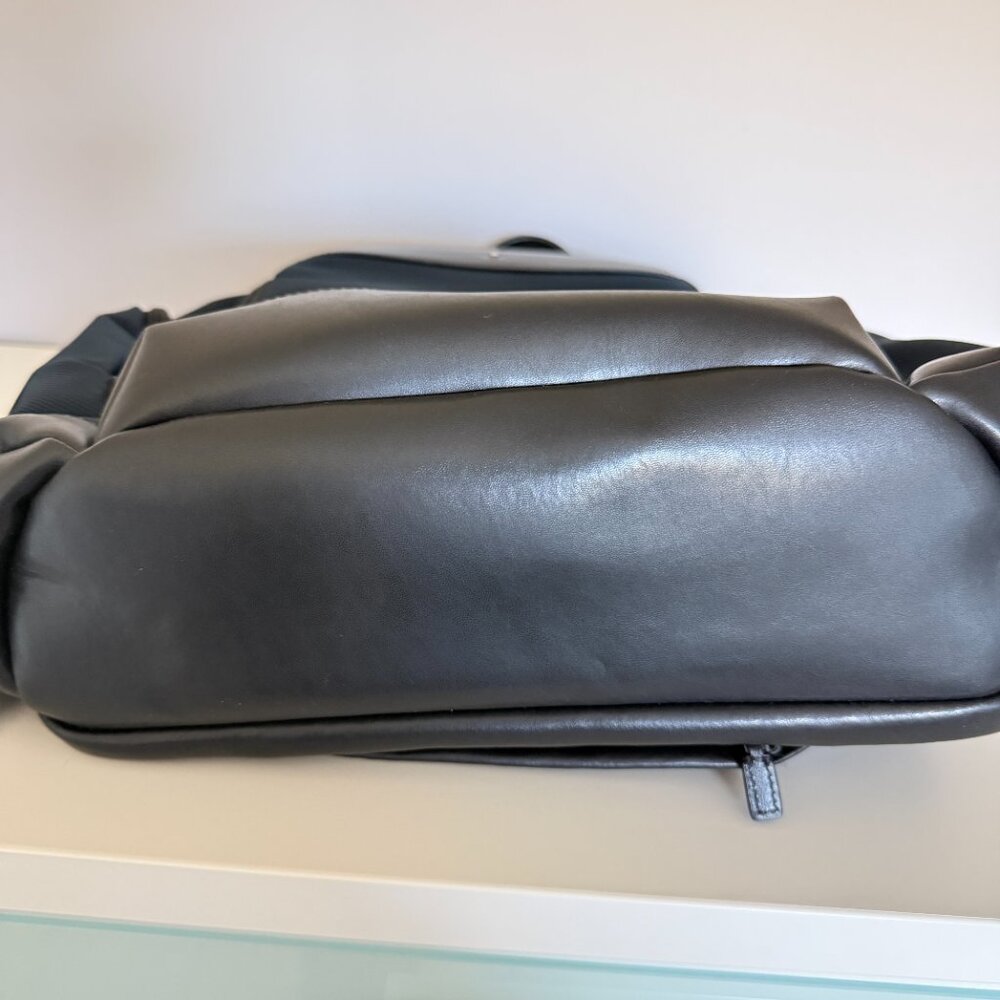 Mont Blanc Backpack Navy Blue Black Leather Trim Computer Slot - Picture 8 of 8
